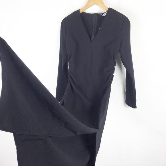 NWT Zara Ruched Waist Midi Dress Small Black Long Sleeves 2298/217 Minimalist - Picture 11 of 13